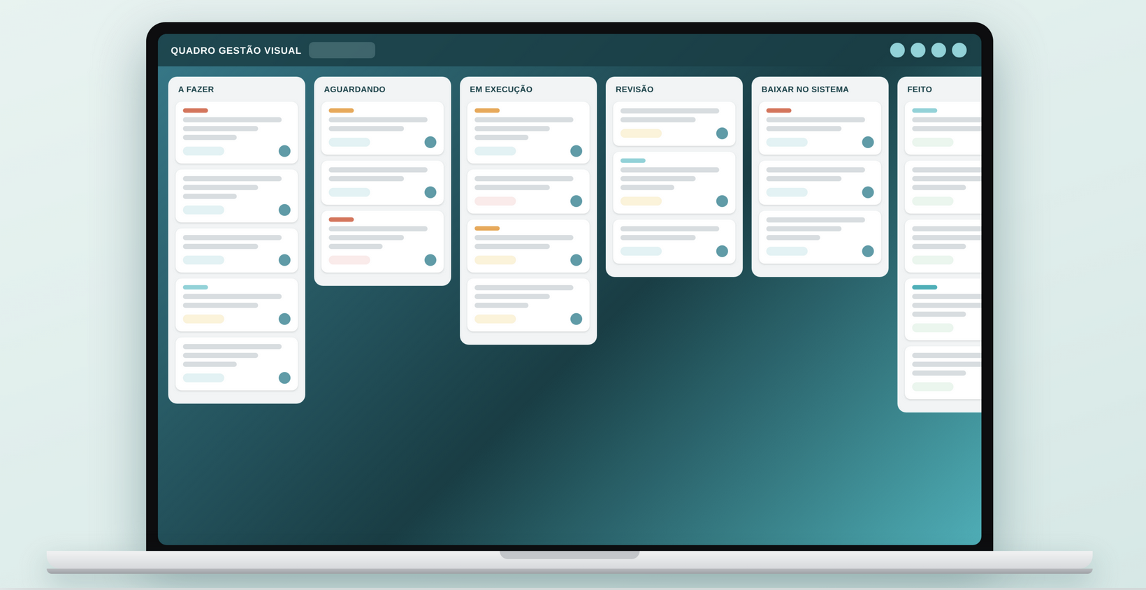 Exemplo de quadro visual kanban exibido em um notebook
